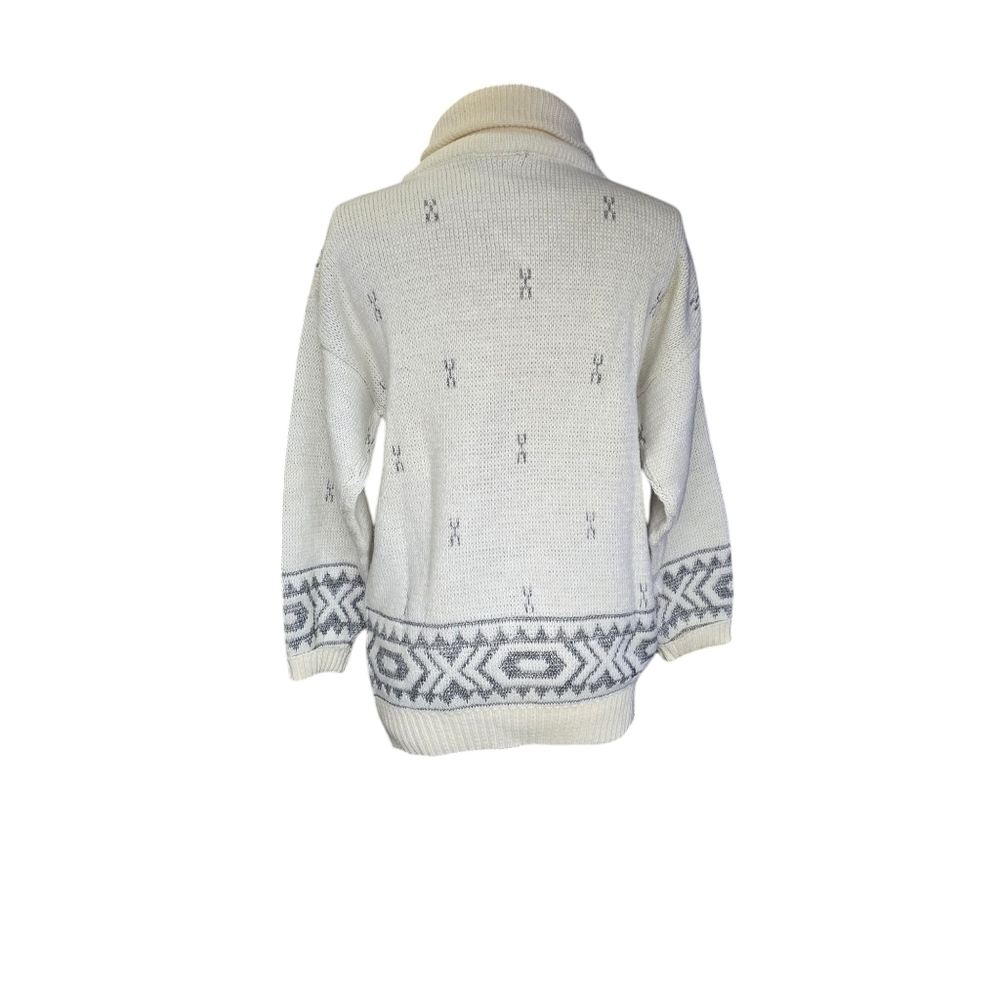 Aviator Abstract Fit Cream-Grey Wool Blend Knit TurtleNeck Sweater. Size Small - Picture 2 of 9
